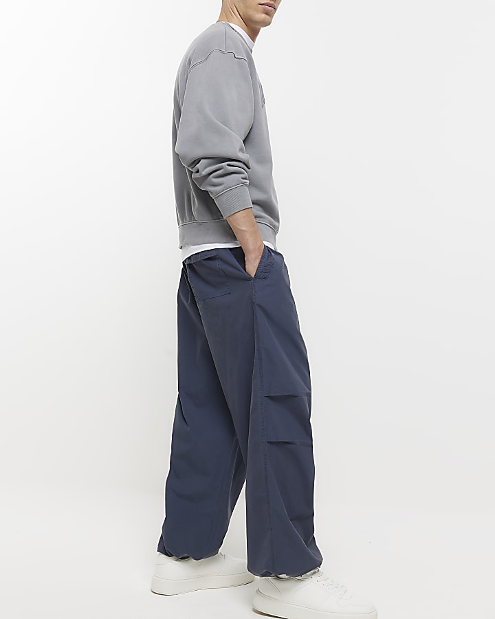 Navy regular fit parachute trousers