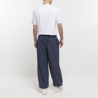Navy regular fit parachute trousers
