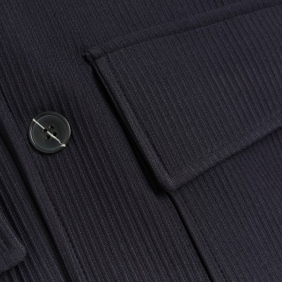 Navy regular fit plisse harrington jacket | River Island