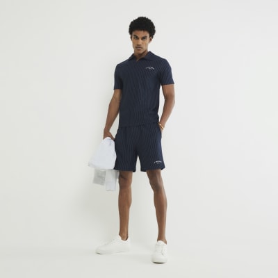 Navy Regular Fit Stripe Shorts