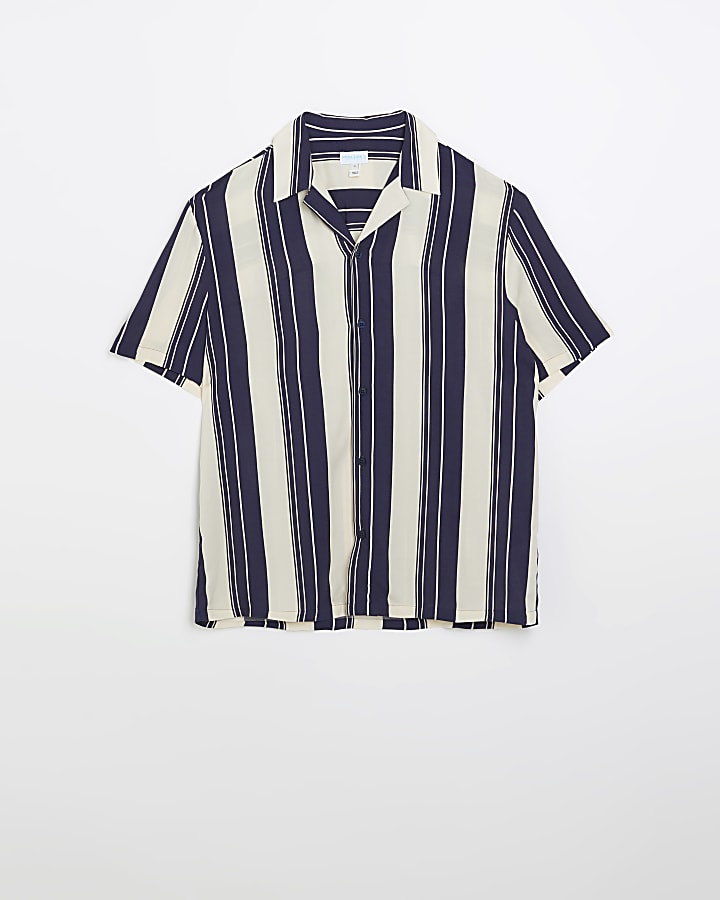 Navy regular fit striped revere shirt