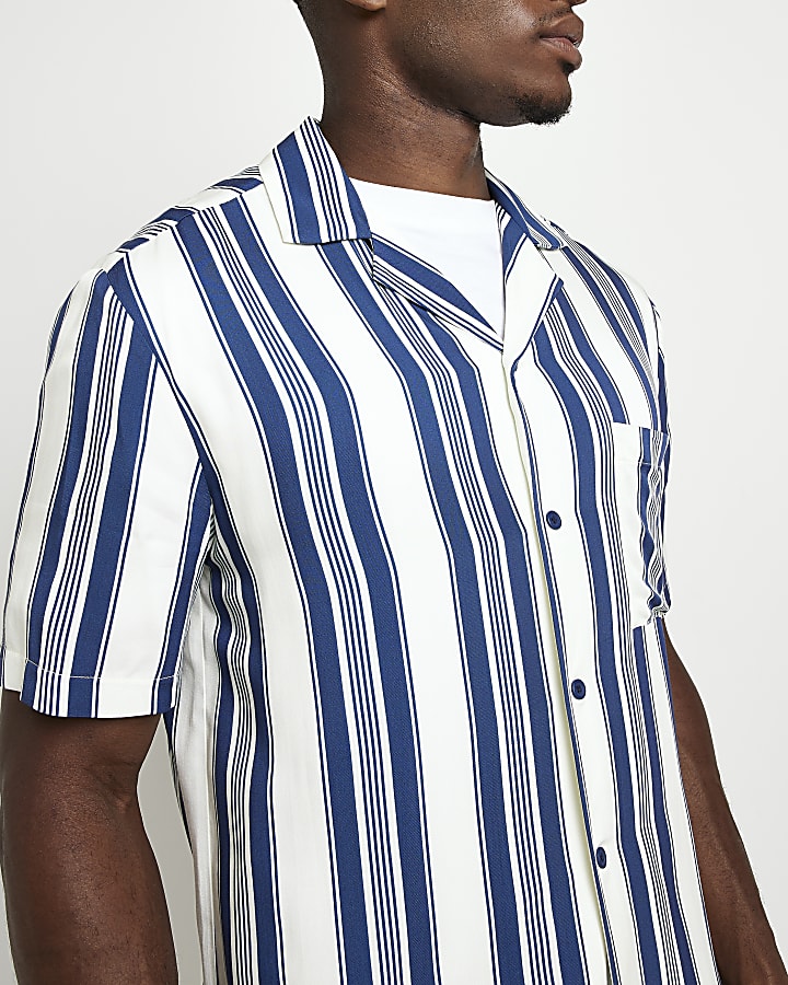 Navy regular fit striped shirt