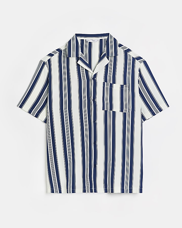 Navy regular fit striped shirt