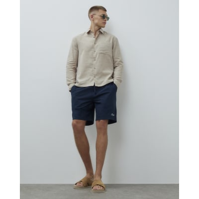 Navy Regular Fit Textured Drawstring Shorts