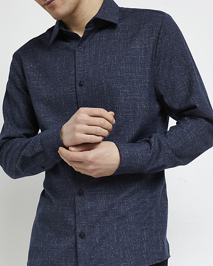 Navy Regular fit Textured long sleeve Shirt