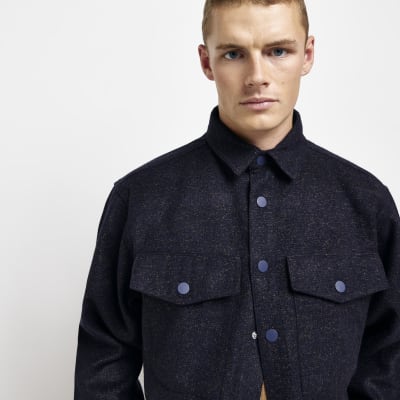 Navy Regular fit textured Shacket