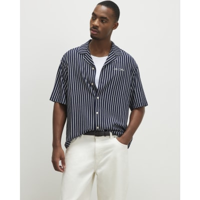 Navy Regular Fit Textured Stripe Shirt