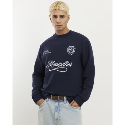 Navy Regular Fit Tipped Football T-Shirt