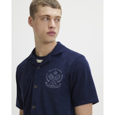 Navy Regular Fit Towel Tennis Shirt