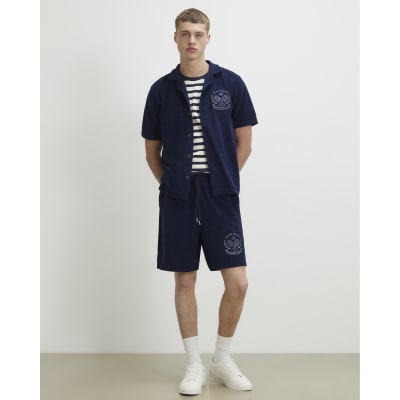 Navy Regular Fit Towelling Tennis Shorts