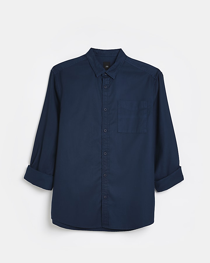 Navy regular fit twill lyocell shirt