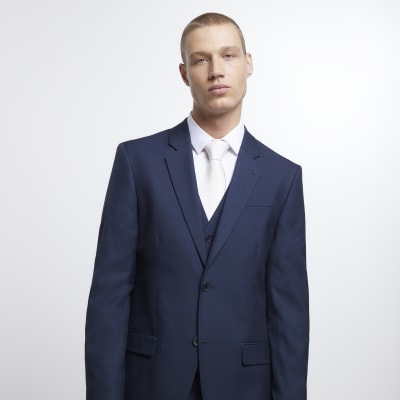 Navy regular fit twill suit jacket