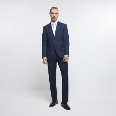 Navy regular fit twill suit jacket