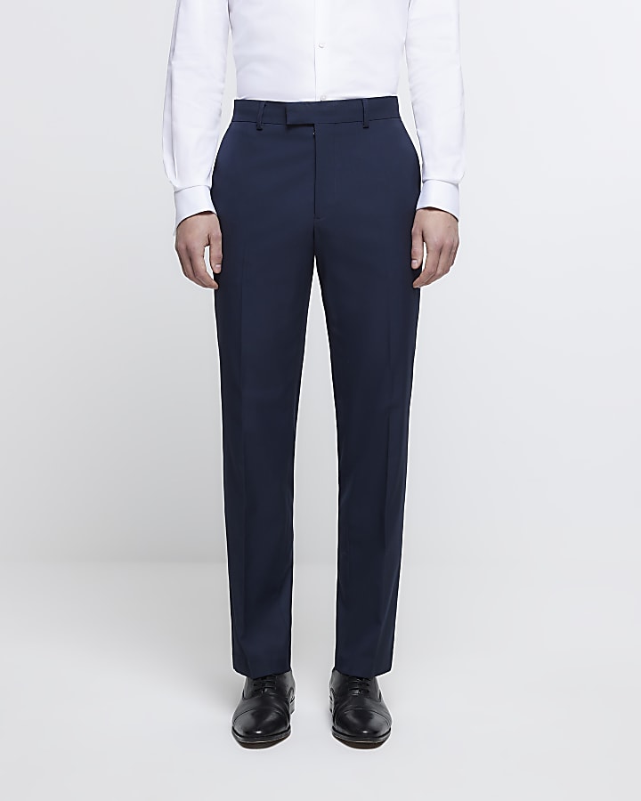 Navy regular fit twill suit trousers