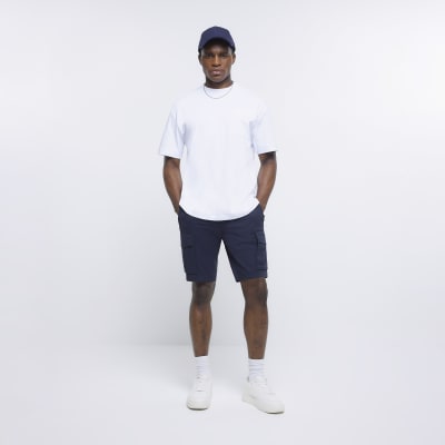 Navy regular fit utility cargo shorts