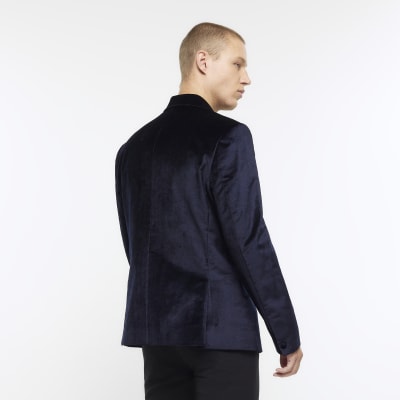 Navy regular fit velvet blazer | River Island