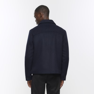 Navy regular fit wool blend Harrington jacket River Island