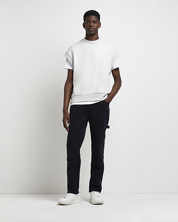 Navy regular fit worker trousers