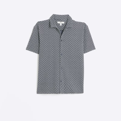 Navy regular fit zig zag revere shirt