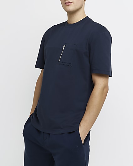 Navy regular fit zip pocket t-shirt