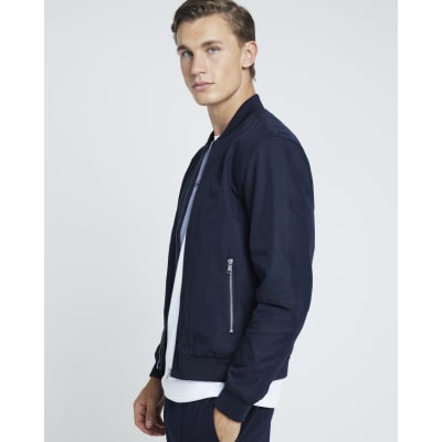 Navy regular fit zip up bomber jacket