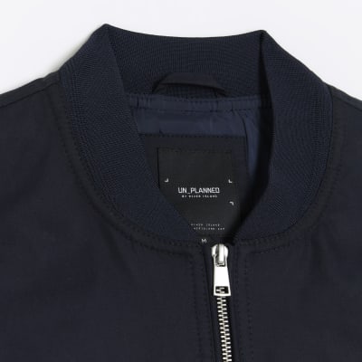 Navy regular fit zip up bomber jacket