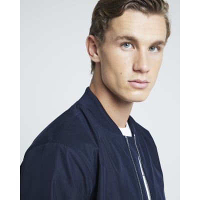 Navy regular fit zip up bomber jacket