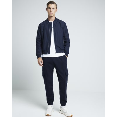 Navy bomber jacket outlet mens river island