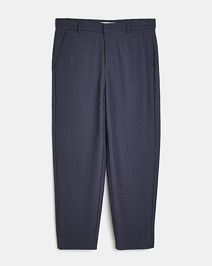 Navy Relaxed fit Plisse Trousers