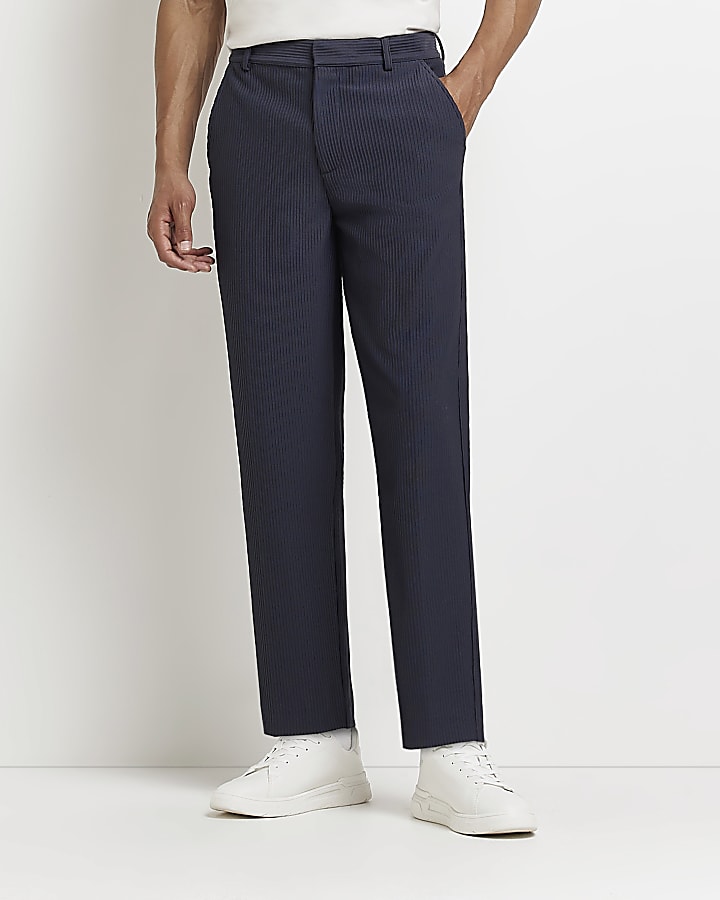 Navy Relaxed fit Plisse Trousers