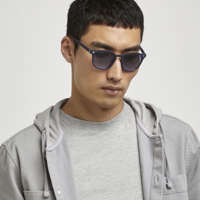 Navy retro square sunglasses River Island
