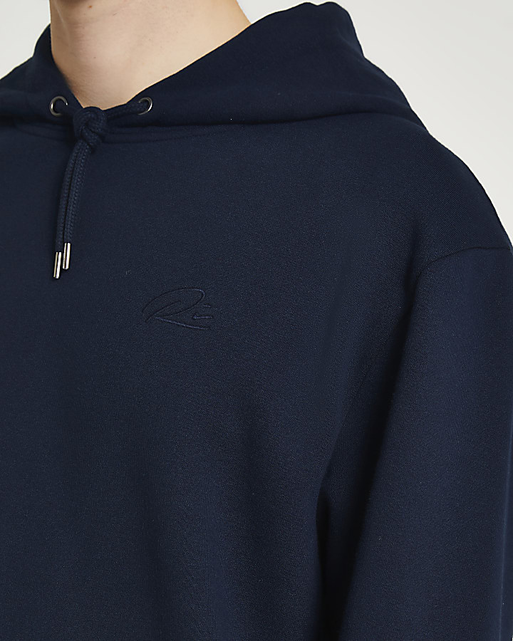 Navy RI branded regular fit hoodie