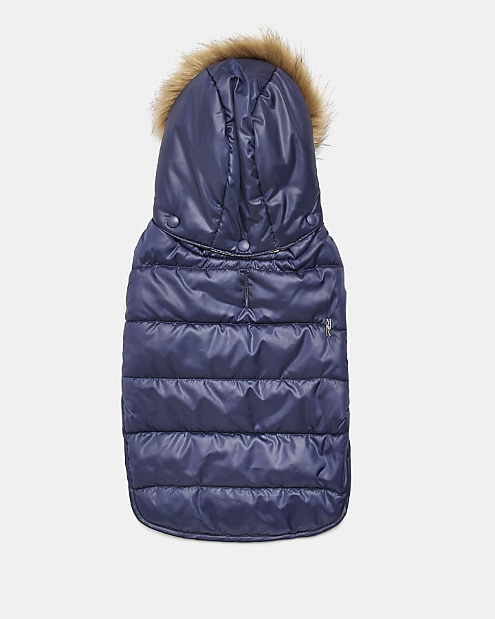 Navy RI dog quilted hooded coat