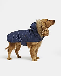 Navy RI dog quilted hooded coat