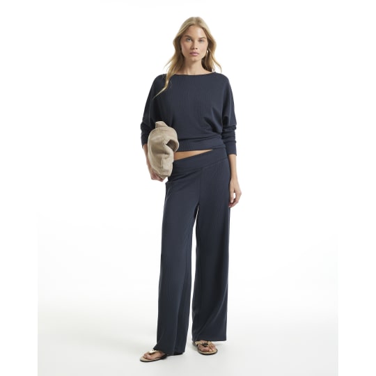 River Island Navy Ribbed Soft Touch Trousers