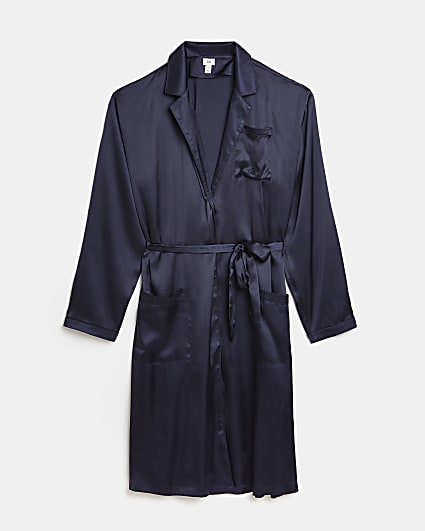 Navy sateen wrap dressing gown