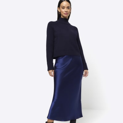 Navy satin maxi skirt | River Island