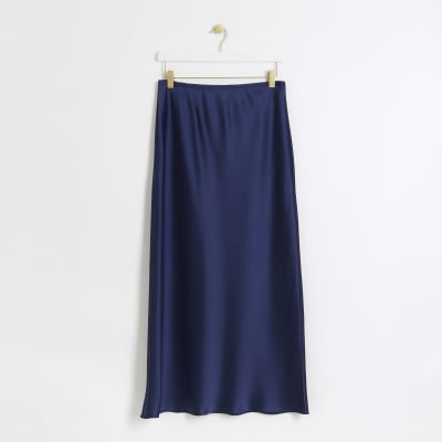 Navy satin maxi skirt | River Island