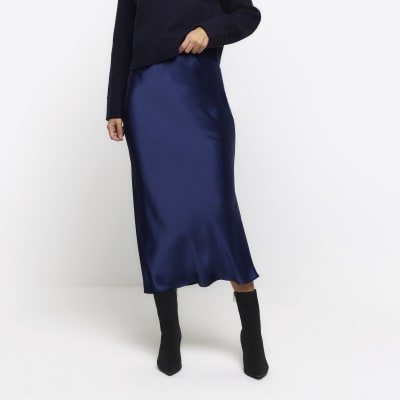 Navy satin maxi skirt | River Island