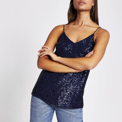 sequin top navy