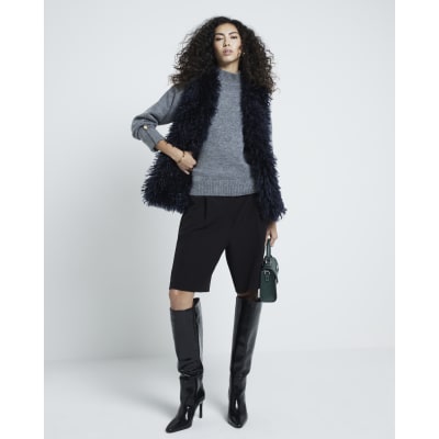 Black fur gilet river island sale