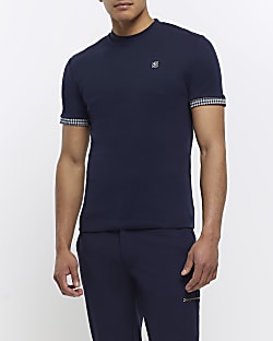 Navy short sleeve muscle ringer t-shirt