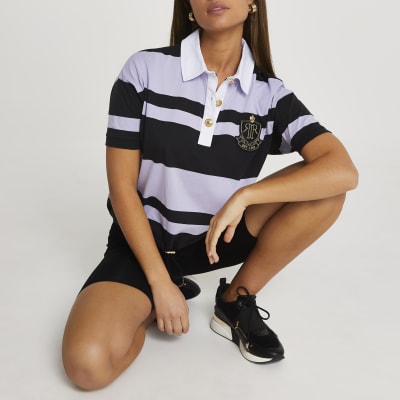 Navy short sleeve striped rugby tshirt River Island