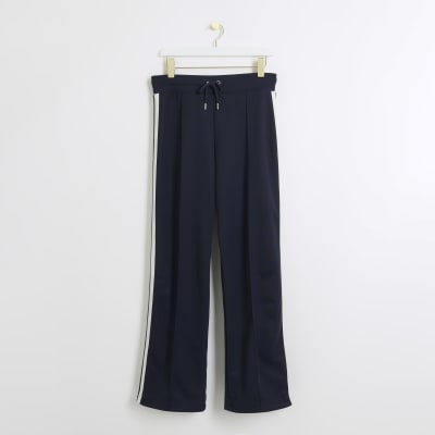 Navy side stripe wide leg joggers River Island