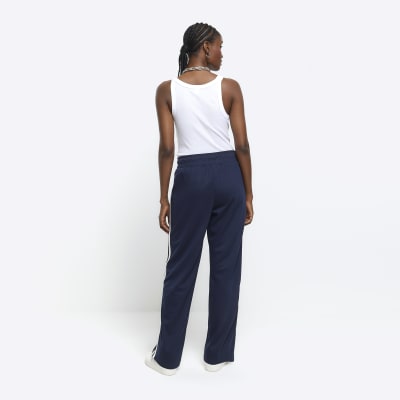 Navy side stripe wide leg joggers River Island