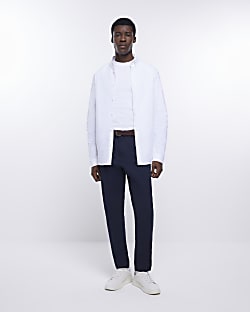 Navy skinny fit belted chino trousers