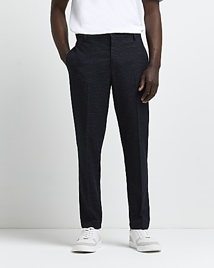 Navy skinny fit check print trousers