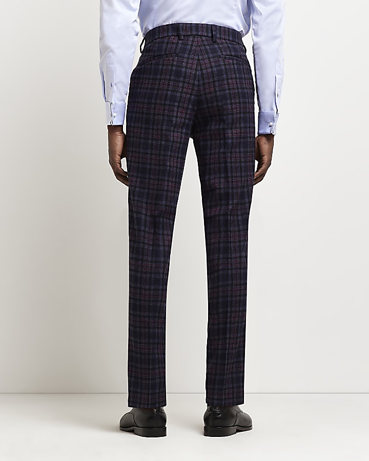 Navy Skinny fit Check Suit Trousers