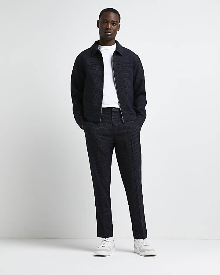 Navy skinny fit check trousers