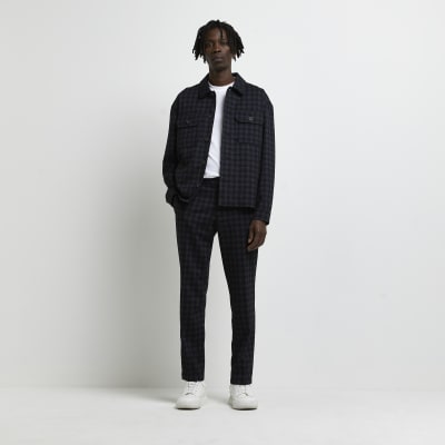 Navy skinny fit check trousers